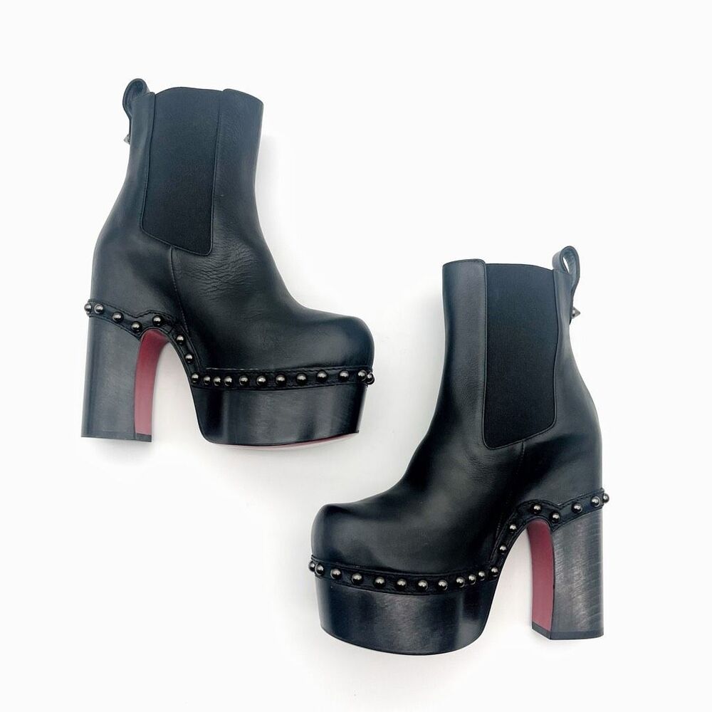 CHRISTIAN LOUBOUTIN Joan Black Leather Ankle Boots Size 36 US 6 Clog Chunky - Picture 3 of 14